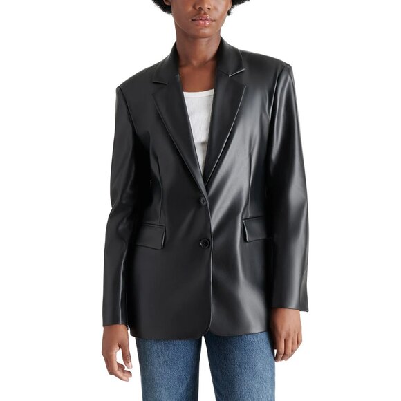 Steve Madden Ladies' Faux Leather Blazer Size L, Color Black (NWT) - Picture 1 of 4